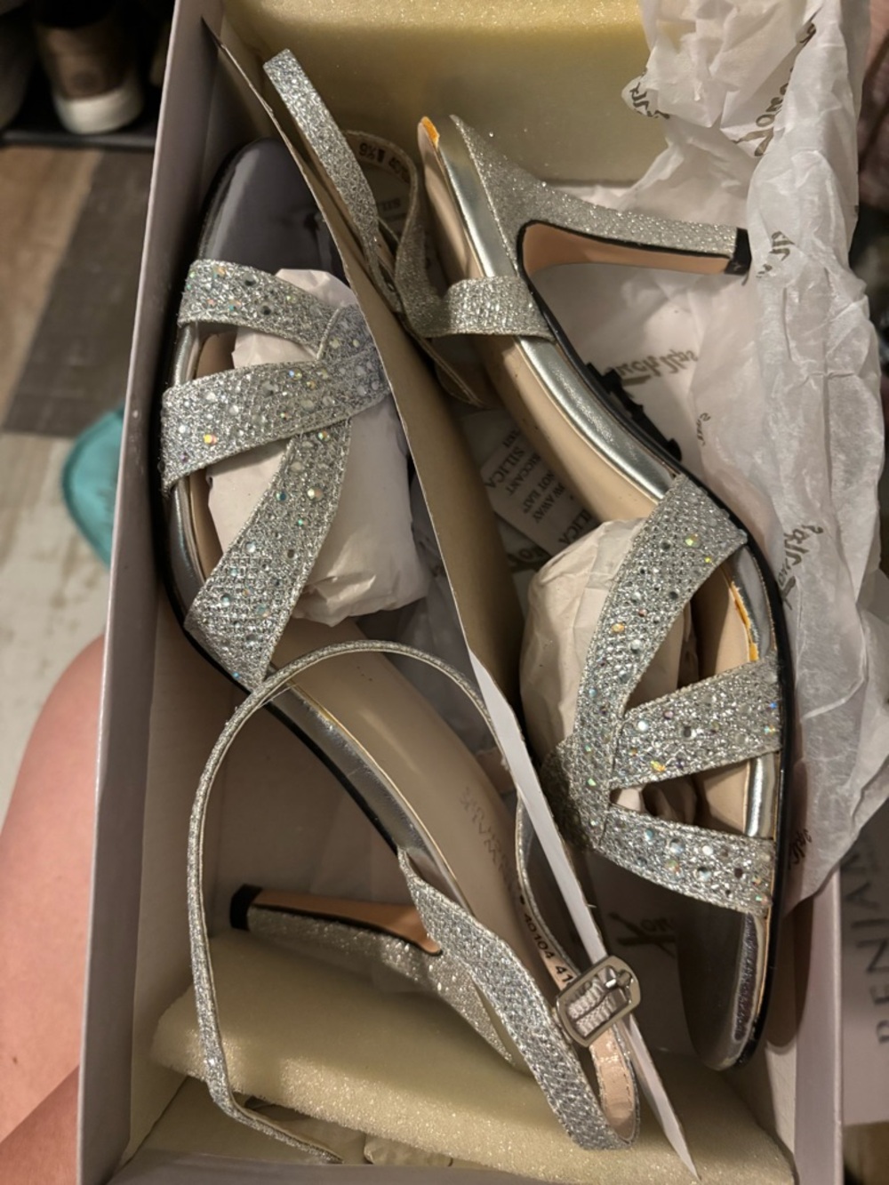 Benjamin Walk Silver Glitter Crystal Slingback Heels